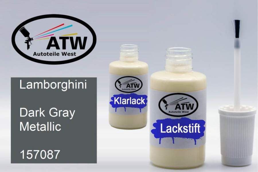 Lamborghini, Dark Gray Metallic, 157087: 20ml Lackstift + 20ml Klarlack - Set, von ATW Autoteile West.